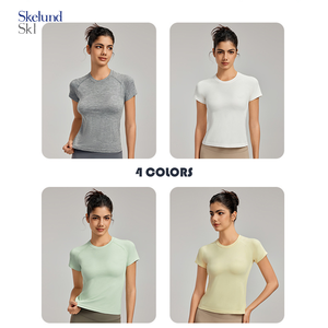 Skelund tùy chỉnh của phụ nữ Ngoài trời Chạy Yoga liền mạch ngắn tay áo-thoáng khí EO-cinching giảm béo hàng đầu - Product Image 3