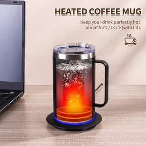 Ensemble de tasses chauffantes pour bureau 500 ml, base en acier inoxydable 304, couvercle en PC, tasse thermos chauffante à boire directement, électronique pour café - Product Image 2