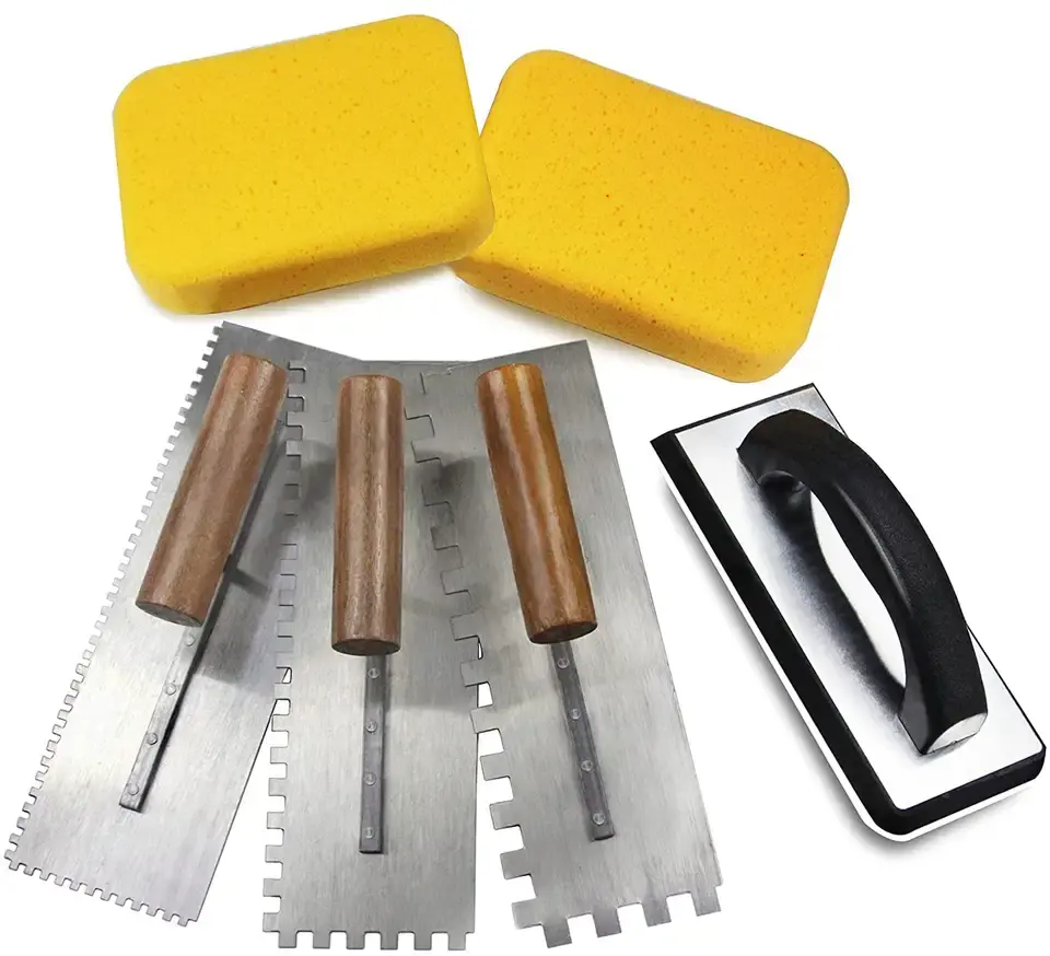 CHEVALIEROUS Outils pour carrelage Ensemble de truelles à encoche carrée 3 PC avec flotteur de coulis en caoutchouc 1 PC Éponge de coulis 2 PC