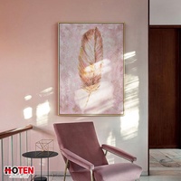 Peinture à l'huile décorative moderne verticale à plumes roses peinte à la main sur toile, art mural personnalisé pour la maison
