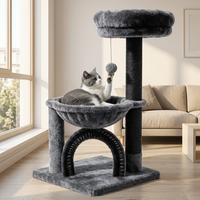 Arbre à chat en bois durable et minimaliste, avec arche, griffoir en corde de sisal, panier en peluche et perchoir supérieur, en carton, facile à assembler, pour chats de taille moyenne, vente en gros