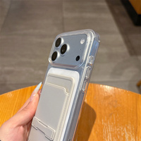 Étui de téléphone fin transparent avec support et porte-cartes 2-en-1 pour iPhone 18 17 Pro Max 16 15 14 13, avec bordure couleur gelée et protection intégrée