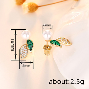 Orecchini a Perno con Foglia e Perle Finte in Stile Giapponese e Coreano, Eleganti e Minimalisti, Gioielli da Donna per Uso Quotidiano e Regalo - Product Image 3