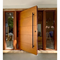 Porte d'entrée pivotante de luxe européenne, personnalisée, avec grille décorative en bois, porte pivotante d'entrée, prévention des incendies