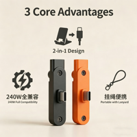 Adaptateur de câble de données coudé en alliage d'aluminium 240W DC, compact, portable, pliable, charge rapide pour téléphones, ordinateurs portables, jeux et appareils photo