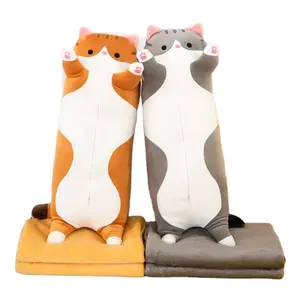 Foreign trade strip long pillow cat cushion blanket air conditioning new office break blanket cute cat pillow plush toy