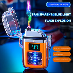 Encendedor <span class=keywords><strong>de</strong></span> llama dual multiusos, encendedor eléctrico recargable por usb, resistente al agua, luminoso, transparente, novedad - Product Image 4