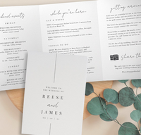 Tarjeta de programa de boda de tres pliegues florales personalizada, tarjeta plegada con línea de tiempo, invitación de boda, impresión colorida