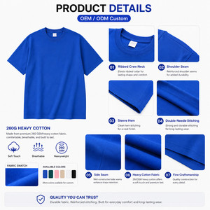 T-shirt en coton denim épais 260G avec logo personnalisé, coupe oversize pour homme, streetwear, tee-shirt vierge doux et respirant, vente en gros, bleu roi - Product Image 4