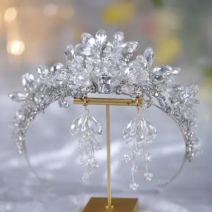 Genya-Conjunto de pendientes de corona de cristal, accesorios de decoración para banquete, Tiara nupcial para vestido Formal