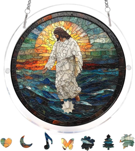 Ornement suspendu <span class=keywords><strong>pour</strong></span> fenêtre en forme de puzzle irrégulier sur le thème du christianisme, attrape-soleil en acrylique DIY <span class=keywords><strong>pour</strong></span> la maison et le jardin - Product Image 1