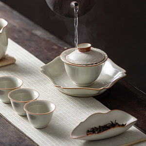 Ru Kiln Ceramic Teapot Stand Hexagonal Petal Beige Crackle Glaze For Kung Fu <b>Tea</b> <b>Sets</b> <b>Tea</b> Tray - Product Image 5