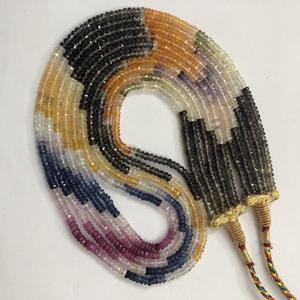 Joyería: Cuentas facetadas de zafiro natural multicolor (verde, amarillo, naranja, morado, azul, blanco) de 3.5-4mm, en forma de rondel, semipreciosas, en hilo. - Product Image 3