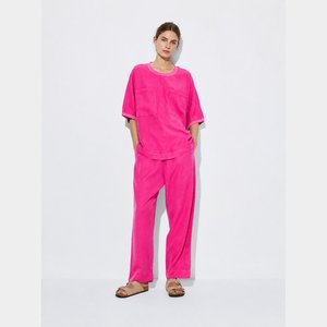 Camicetta da donna <span class=keywords><strong>fucsia</strong></span> a girocollo rilassato a maniche corte - Product Image 3