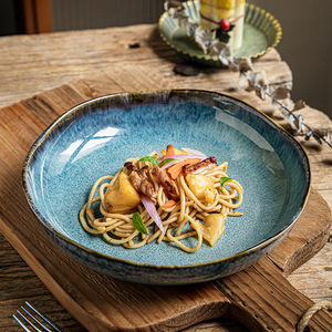 Plato de cena rústico de fábrica, <span class=keywords><strong>vajilla</strong></span> de porcelana esmaltada azul, <span class=keywords><strong>vajilla</strong></span> de gres de cerámica, platos de sopa de 9 pulgadas - Product Image 4