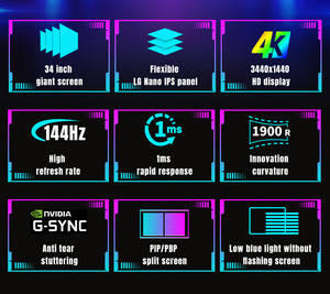 <span class=keywords><strong>Monitor</strong></span> Curvo para Juegos Rainbow de <span class=keywords><strong>34</strong></span> Pulgadas IPS con Frecuencia de Actualización de 144/165Hz, Resolución 4K, Relación de Aspecto 21:9 - Product Image 3