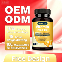 Capsules de Vitamine D3 K2 MK7 avec MCT, Zinc et Bore pour le Soutien Osseux et Cardiaque des Adultes, Renforceur Immunitaire, Marque Privée OEM