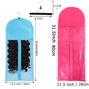 AliLeader 定制徽标透明 PVC 透明无纺布假发收纳包装袋带徽标吊架拉链 - Product Image 2