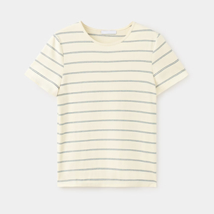T-shirt en coton rayé pour femme, coupe ajustée, lignes verticales et coupe moderne pour un style décontracté contemporain et une touche raffinée au quotidien. - Product Image 1