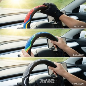 Poignées de guidon en cuir artificiel en fibre de carbone série Volkswagen, logo 5D en relief, emblème de voiture pour housse de <span class=keywords><strong>volant</strong></span> électrique - Product Image 1