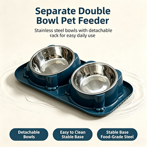 Ensemble de deux gamelles anti-fourmis pour animaux de compagnie, en acier inoxydable, pour chien et chat, avec isolation contre les insectes, gamelle amovible en métal - Product Image 1