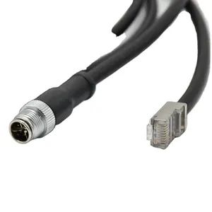 M12连接器8针PUR电缆工业适配器至RJ45电缆黑色IP67电源公Rj45母M12 X代码连接器