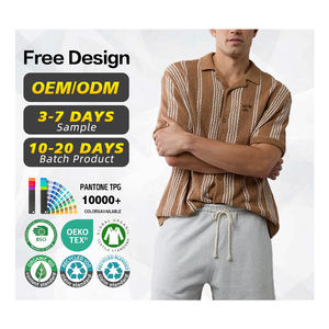 BSCI Certification Sweater Manufacturer Custom logo Men Cotton Short Sleeve Summer Striped <b>Cardigan</b> Sweater Button <b>Crochet</b> Shirt - Product Image 1