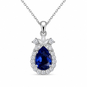 Pendentif chaîne à maillons en argent sterling 925 avec halo festonné taille poire et motif nœud, bijoux de luxe pour anniversaire, plaqué rhodium - Product Image 2