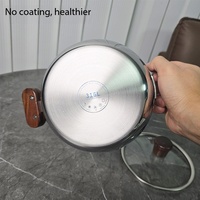Casserole à lait en acier inoxydable épaissi avec poignées en bois, double poignée, couvercle en verre anti-brûlure, antiadhésive, pour cuisinières à gaz et à induction, style chinois