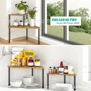 Wooden Corner Storage Rack 2 Tier Multi Layer Kitchen Organizer <b>Desktop</b> <b>Shelf</b> For Spice And Vegetable Storage - Product Image 3