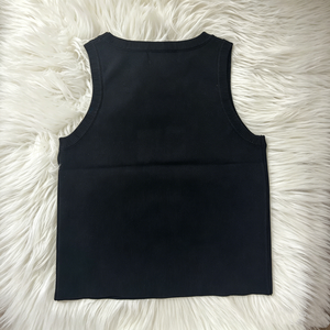 Top Corto de Punto Negro sin Mangas de Alta Calidad con Logotipo Personalizado, Top de <span class=keywords><strong>Tirantes</strong></span> con Pedrería Brillante y Bordado, Marca Personalizada para Mujer - Product Image 3