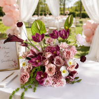 Boule de fleurs artificielles en soie rose poudré de luxe, 30 cm, style jardin, centre de table de mariage, incassable, durable QSLH