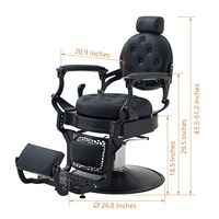 Fauteuil de Barbier Professionnel Homme Noir Intégral Style Rétro avec Cadre Robuste, Chaise de Coiffure Réglable de Luxe pour Salon
