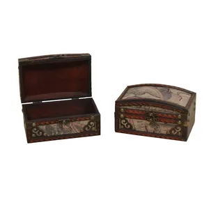 Treasure Chest Small Old Style Wooden Home Decoration Wooden Box Love Antique Pine Home Storage Brown HS Wood Crafts Box & Case