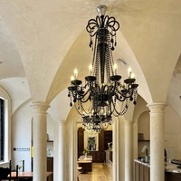 Lampe suspendue en cristal noir européen, pour café, magasin de vêtements, escalier ktv, salle à manger, éclairage intérieur, vente en gros