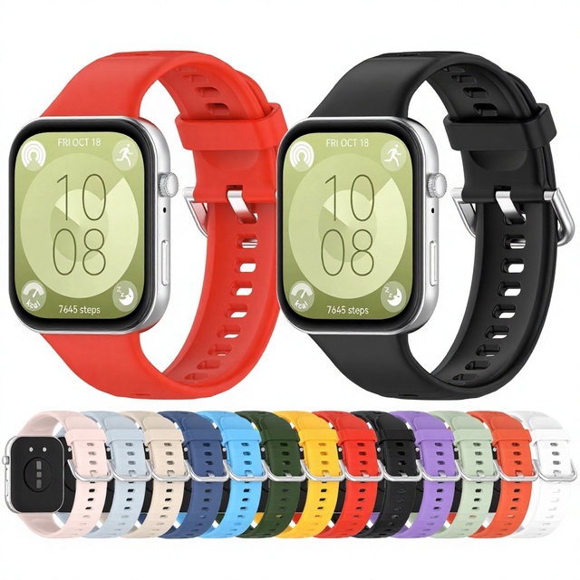 Fashionable 24mm Silicone Smart Watch Strap Replacement Same Style As Official Version with Silver Buckle for Huawei Watch Fit3