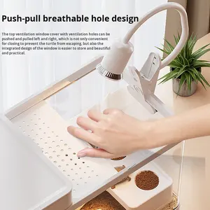 Plastic schildpadenvijver voor thuisgebruik, klein, ecologisch, met ligplatform, bodemafvoer, luxe schildpadverzorging - Product Image 2