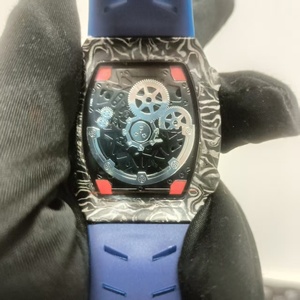 Reloj de Cuarzo Rectangular de Fibra de Carbono de Lujo para Hombre con Correa de Silicona Azul, Cristal de Zafiro, Estilo Deportivo, Pantalla Analógica - Product Image 2
