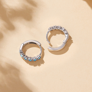 Boucles d'oreilles créoles en argent sterling 925 avec turquoise verte, cercle pavé, pour femme, bijoux fins vintage BSE1276 - Product Image 6