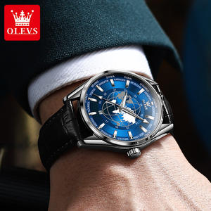 Montre-bracelet en cuir pour homme avec globe terrestre, montre de luxe à quartz, bracelet, montre décontractée, horloge - Product Image 4