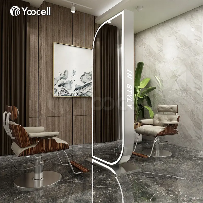 Yoocell salon equipment hair salon mirror station styling station silver double side mirror station for hairdressing