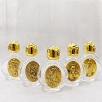 Bouteille en verre bon marché plaqué or argent métal chrétien catholique jésus vierge marie michel benoît bouteilles en verre d'eau bénite