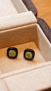 Xinfly Hot Sale 18K Gold 1.2ct Olivine Black Agate Stud <b>Earrings</b> <b>Cute</b> Trendy Party Peridot Stone Jewelry Unisex - Product Image 5