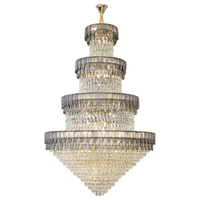 Lustres en cristal à quatre étages longs et modernes pour salles de banquet d'hôtels de luxe, escaliers de grandes villas et plafonds hauts