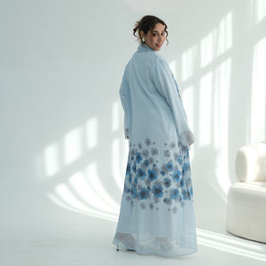 Dernière Abaya 2026 Nouveaux Vêtements Islamiques Abaya pour Femmes <span class=keywords><strong>Robe</strong></span> Musulmane Imprimé Floral Ouverte sur le Devant et Ensemble Hijab en Mousseline Imprimée - Product Image 6