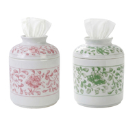 RZKR98-C-D Neue Chinoiserie Handbemalte Gedrehte Pfingstrosen-Blumen Zylindrische Keramik-Taschentuchbox