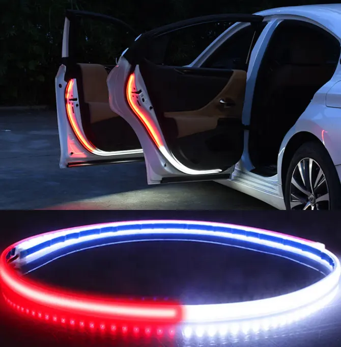 Araba İç kapı <span class=keywords><strong>karşılama</strong></span> ışık LED emniyet uyarı Strobe sinyal şerit lamba 120cm su geçirmez 12V oto dekoratif ortam ışıkları