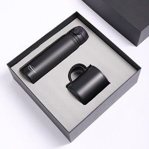 Ensemble cadeau thermos et tasse isothermes CSYT500 noir 500 ml avec couvercle à clapet pour cadeaux d'affaires - Product Image 1