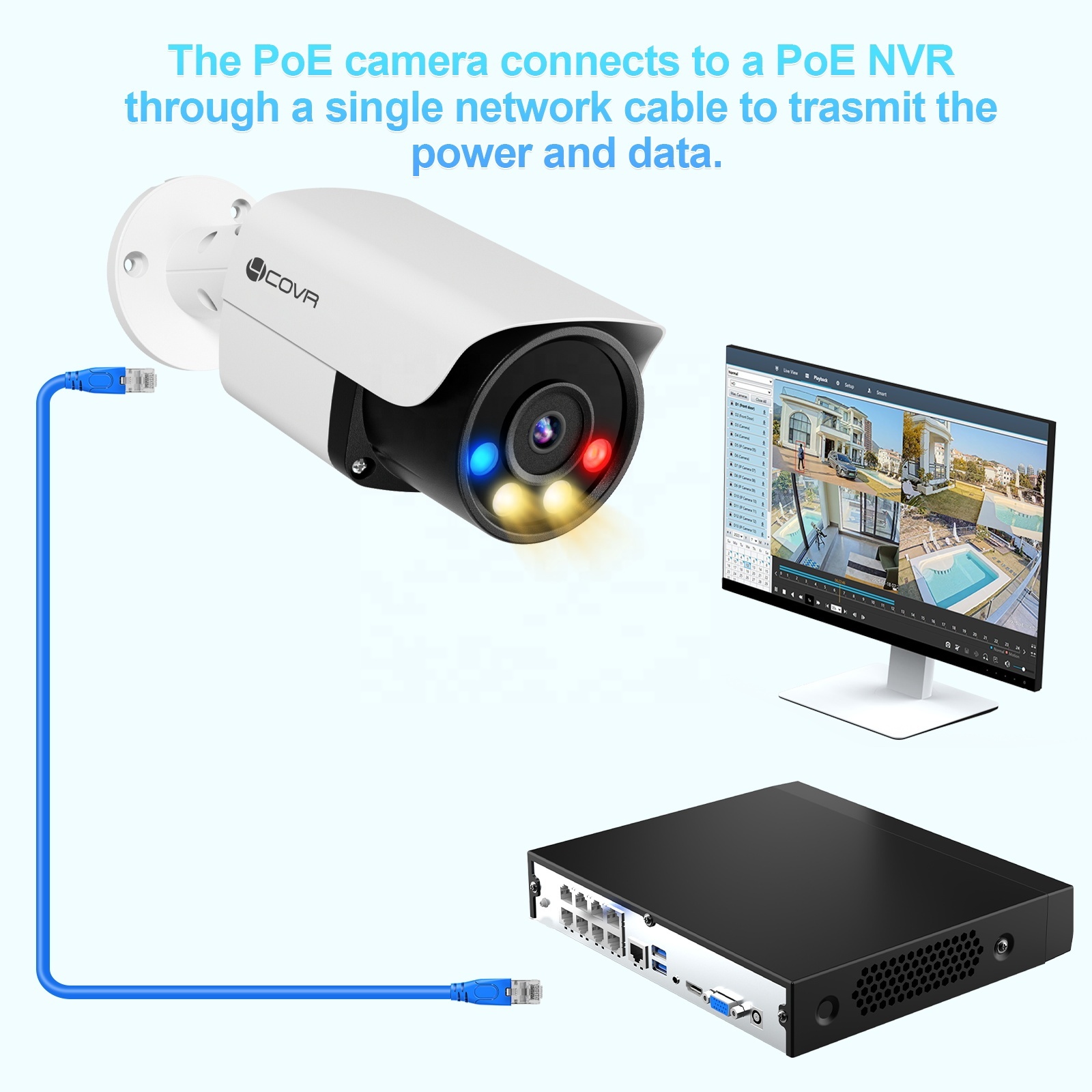 4COVR 8Mp Sony Sensor Color Night Vision 2-Way Audio AI Active Deterrence Red Blue Light Outdoor CCTV IP Camera 4k Full Color · image 2