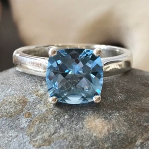 แหวนอะความารีนทรงคุชชั่น วินเทจ ชุบทอง S925 ของขวัญวันแม่ วันเกิด ของขวัญวันครบรอบแต่งงาน อุปกรณ์สำหรับเจ้าสาว - Product Image 3